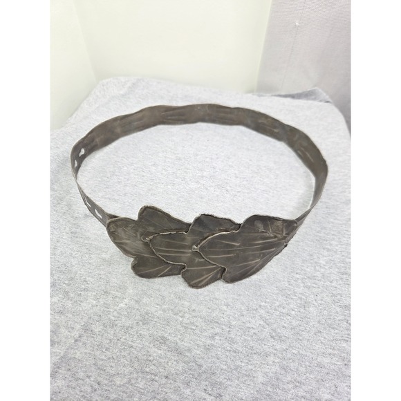 Vintage Womens Handmade Solid Brass Wide Statement Adjustable Leaf Belt 34in